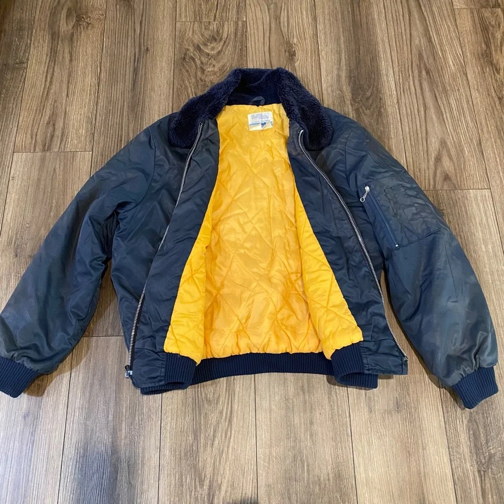 Vintage‎ Sears Work Leisure Mens LARGE 80's Blue Nylon Flight Bomber Jacket Coat